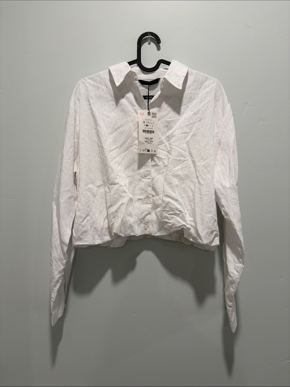 Zara White Cropped Button-Down Shirt with Classic Collar